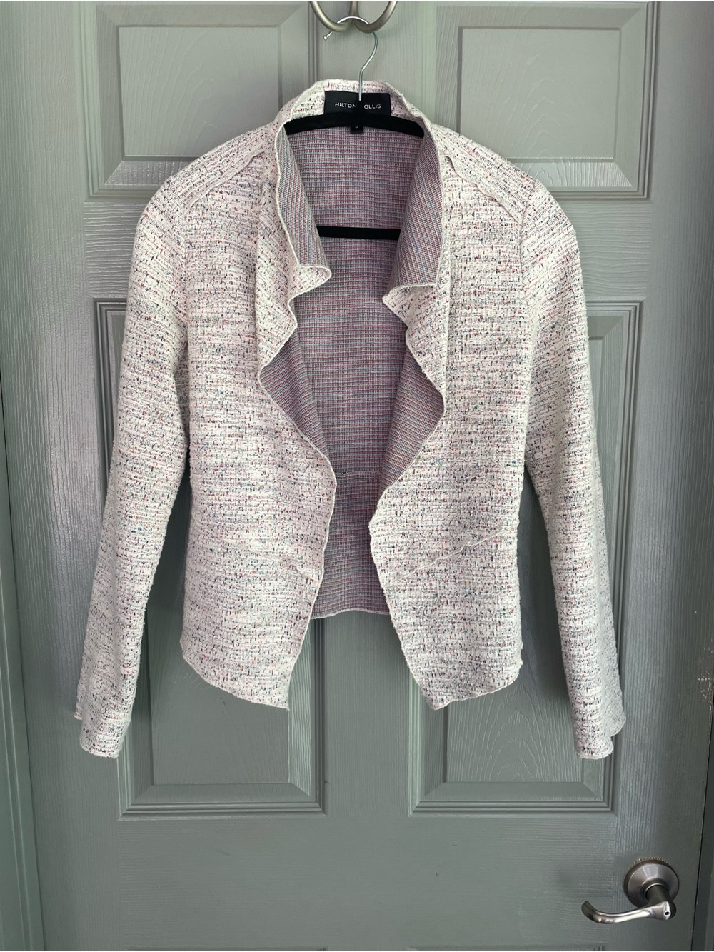 Hilton Hollis Open-Front Textured Knit Jacket Blazer Cardigan - Light Pink/Cream